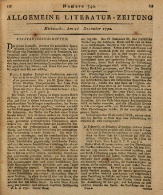 Allgemeine Literatur-Zeitung (Literarisches Zentralblatt für Deutschland) Mittwoch 26. Dezember 1792