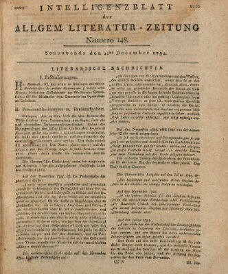 Allgemeine Literatur-Zeitung (Literarisches Zentralblatt für Deutschland) Samstag 22. Dezember 1792