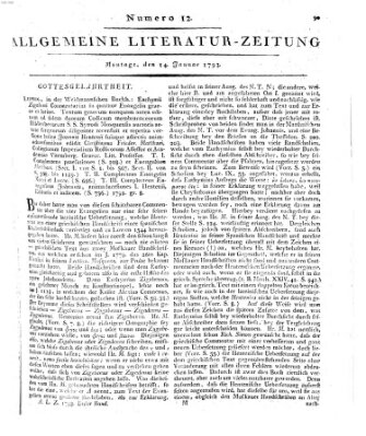 Allgemeine Literatur-Zeitung (Literarisches Zentralblatt für Deutschland) Montag 14. Januar 1793