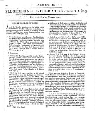 Allgemeine Literatur-Zeitung (Literarisches Zentralblatt für Deutschland) Freitag 25. Januar 1793