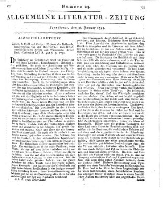 Allgemeine Literatur-Zeitung (Literarisches Zentralblatt für Deutschland) Samstag 26. Januar 1793