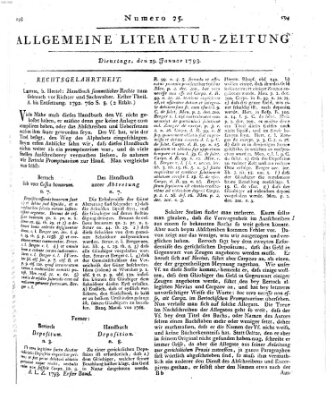 Allgemeine Literatur-Zeitung (Literarisches Zentralblatt für Deutschland) Dienstag 29. Januar 1793