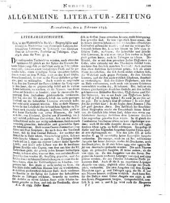 Allgemeine Literatur-Zeitung (Literarisches Zentralblatt für Deutschland) Samstag 2. Februar 1793