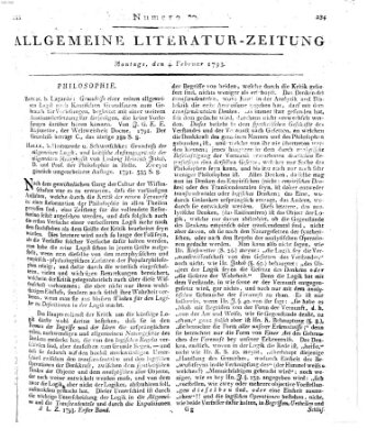 Allgemeine Literatur-Zeitung (Literarisches Zentralblatt für Deutschland) Montag 4. Februar 1793