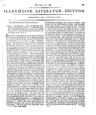 Allgemeine Literatur-Zeitung (Literarisches Zentralblatt für Deutschland) Samstag 9. Februar 1793