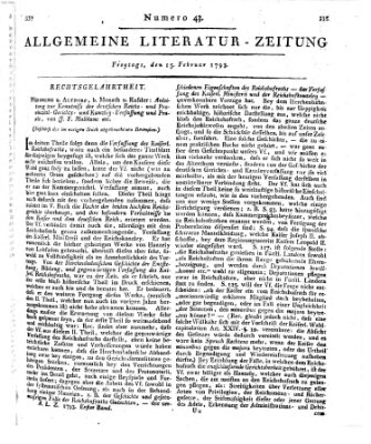 Allgemeine Literatur-Zeitung (Literarisches Zentralblatt für Deutschland) Freitag 15. Februar 1793