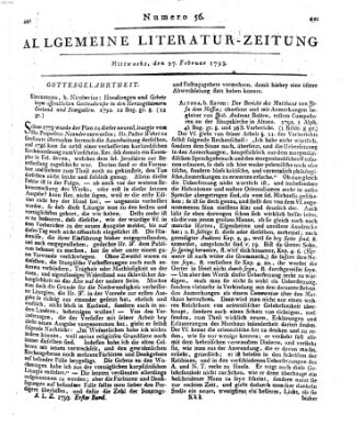 Allgemeine Literatur-Zeitung (Literarisches Zentralblatt für Deutschland) Mittwoch 27. Februar 1793