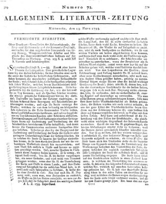 Allgemeine Literatur-Zeitung (Literarisches Zentralblatt für Deutschland) Mittwoch 13. März 1793