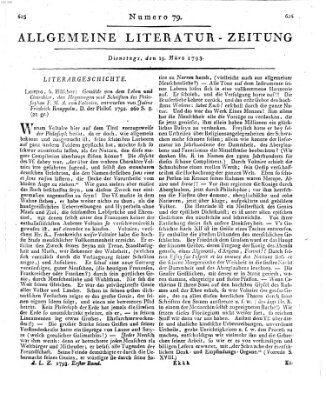 Allgemeine Literatur-Zeitung (Literarisches Zentralblatt für Deutschland) Dienstag 19. März 1793