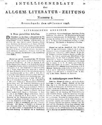 Allgemeine Literatur-Zeitung (Literarisches Zentralblatt für Deutschland) Samstag 19. Januar 1793