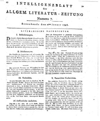 Allgemeine Literatur-Zeitung (Literarisches Zentralblatt für Deutschland) Samstag 26. Januar 1793