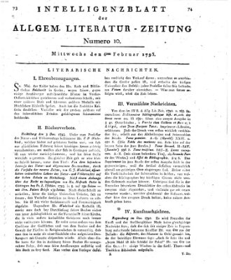 Allgemeine Literatur-Zeitung (Literarisches Zentralblatt für Deutschland) Mittwoch 6. Februar 1793