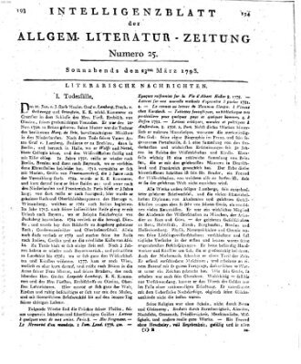 Allgemeine Literatur-Zeitung (Literarisches Zentralblatt für Deutschland) Samstag 23. März 1793