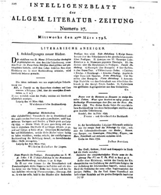 Allgemeine Literatur-Zeitung (Literarisches Zentralblatt für Deutschland) Mittwoch 27. März 1793