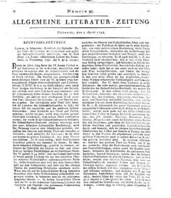 Allgemeine Literatur-Zeitung (Literarisches Zentralblatt für Deutschland) Mittwoch 3. April 1793