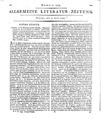 Allgemeine Literatur-Zeitung (Literarisches Zentralblatt für Deutschland) Montag 15. April 1793