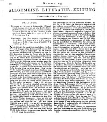 Allgemeine Literatur-Zeitung (Literarisches Zentralblatt für Deutschland) Samstag 18. Mai 1793