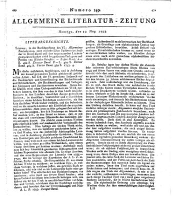 Allgemeine Literatur-Zeitung (Literarisches Zentralblatt für Deutschland) Montag 20. Mai 1793