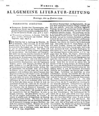 Allgemeine Literatur-Zeitung (Literarisches Zentralblatt für Deutschland) Montag 24. Juni 1793