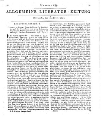 Allgemeine Literatur-Zeitung (Literarisches Zentralblatt für Deutschland) Mittwoch 26. Juni 1793