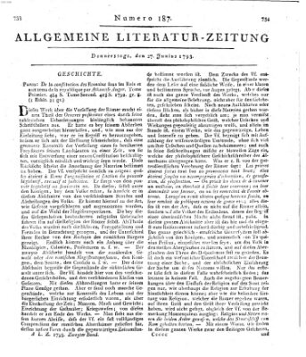 Allgemeine Literatur-Zeitung (Literarisches Zentralblatt für Deutschland) Donnerstag 27. Juni 1793