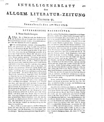 Allgemeine Literatur-Zeitung (Literarisches Zentralblatt für Deutschland) Samstag 25. Mai 1793