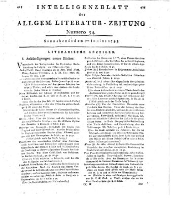 Allgemeine Literatur-Zeitung (Literarisches Zentralblatt für Deutschland) Samstag 1. Juni 1793