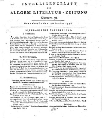 Allgemeine Literatur-Zeitung (Literarisches Zentralblatt für Deutschland) Samstag 15. Juni 1793