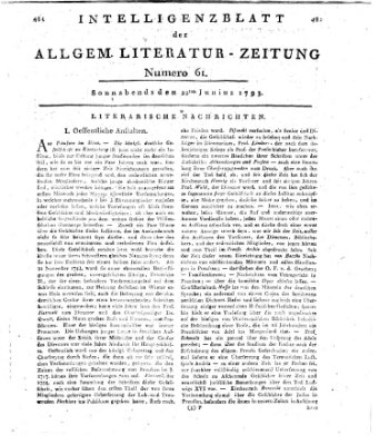 Allgemeine Literatur-Zeitung (Literarisches Zentralblatt für Deutschland) Samstag 22. Juni 1793