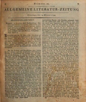 Allgemeine Literatur-Zeitung (Literarisches Zentralblatt für Deutschland) Dienstag 14. Januar 1794