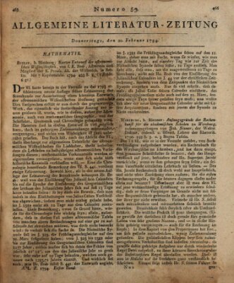 Allgemeine Literatur-Zeitung (Literarisches Zentralblatt für Deutschland) Donnerstag 20. Februar 1794