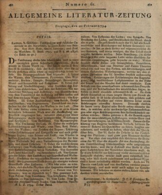 Allgemeine Literatur-Zeitung (Literarisches Zentralblatt für Deutschland) Freitag 21. Februar 1794