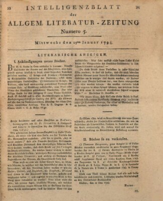 Allgemeine Literatur-Zeitung (Literarisches Zentralblatt für Deutschland) Mittwoch 15. Januar 1794