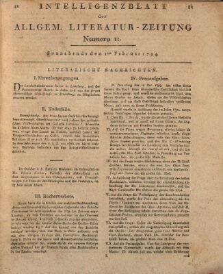 Allgemeine Literatur-Zeitung (Literarisches Zentralblatt für Deutschland) Samstag 1. Februar 1794