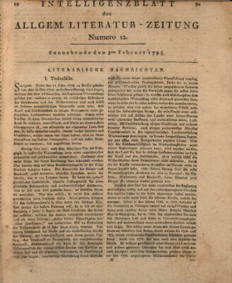 Allgemeine Literatur-Zeitung (Literarisches Zentralblatt für Deutschland) Samstag 8. Februar 1794