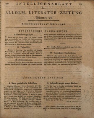 Allgemeine Literatur-Zeitung (Literarisches Zentralblatt für Deutschland) Samstag 8. März 1794