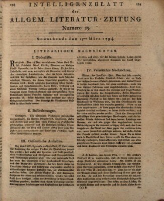 Allgemeine Literatur-Zeitung (Literarisches Zentralblatt für Deutschland) Samstag 15. März 1794