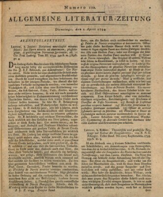 Allgemeine Literatur-Zeitung (Literarisches Zentralblatt für Deutschland) Dienstag 1. April 1794