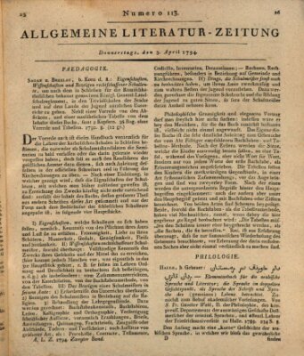 Allgemeine Literatur-Zeitung (Literarisches Zentralblatt für Deutschland) Donnerstag 3. April 1794