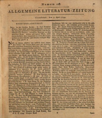 Allgemeine Literatur-Zeitung (Literarisches Zentralblatt für Deutschland) Samstag 5. April 1794