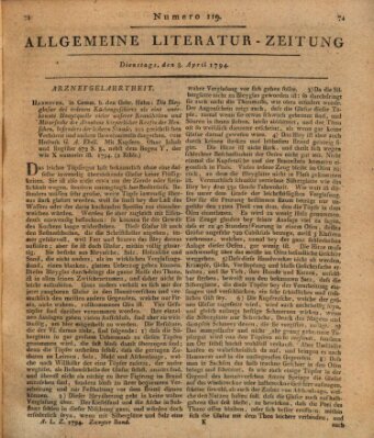 Allgemeine Literatur-Zeitung (Literarisches Zentralblatt für Deutschland) Dienstag 8. April 1794