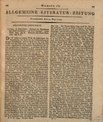 Allgemeine Literatur-Zeitung (Literarisches Zentralblatt für Deutschland) Samstag 24. Mai 1794