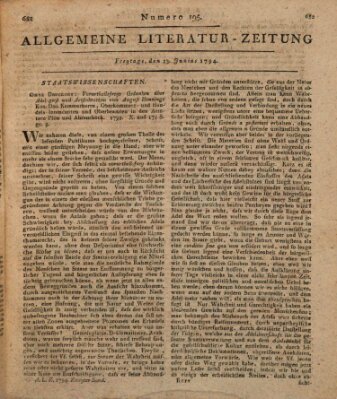 Allgemeine Literatur-Zeitung (Literarisches Zentralblatt für Deutschland) Freitag 13. Juni 1794