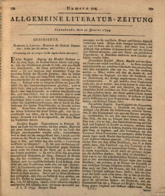 Allgemeine Literatur-Zeitung (Literarisches Zentralblatt für Deutschland) Samstag 21. Juni 1794