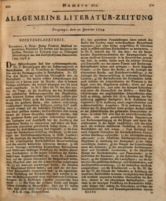 Allgemeine Literatur-Zeitung (Literarisches Zentralblatt für Deutschland) Freitag 27. Juni 1794