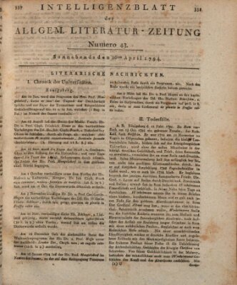 Allgemeine Literatur-Zeitung (Literarisches Zentralblatt für Deutschland) Samstag 26. April 1794