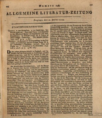 Allgemeine Literatur-Zeitung (Literarisches Zentralblatt für Deutschland) Freitag 25. Juli 1794