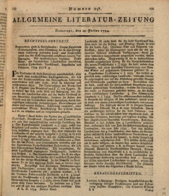 Allgemeine Literatur-Zeitung (Literarisches Zentralblatt für Deutschland) Dienstag 29. Juli 1794