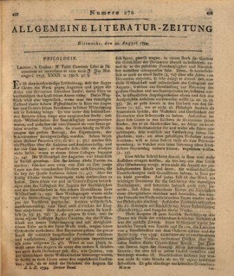 Allgemeine Literatur-Zeitung (Literarisches Zentralblatt für Deutschland) Mittwoch 20. August 1794