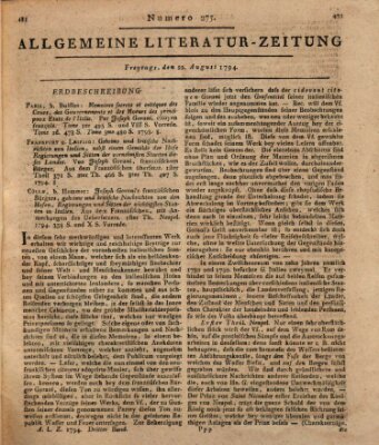 Allgemeine Literatur-Zeitung (Literarisches Zentralblatt für Deutschland) Freitag 22. August 1794